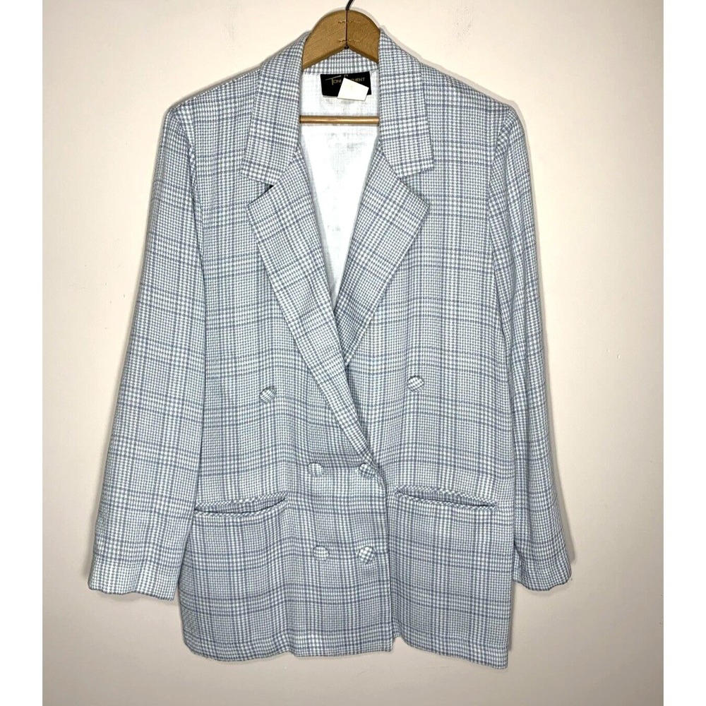 Toni Garment For C.C. Magic Blazer Womens Large Gray Plaid USA Made 80s Oversize